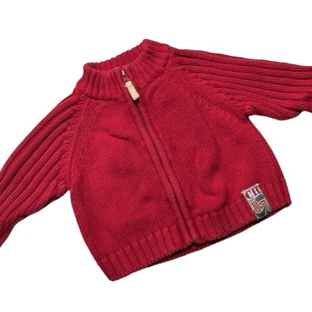 Cherokee | Baby Boys Red Knit Letterman Full Zip Winter Sweater 3M